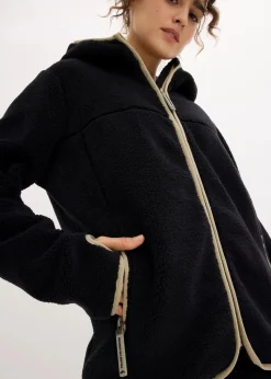 bonprix Bekleidung·Blusen & Tuniken|Bekleidung·Hosen^Teddy-Fleece Jacke mit Kapuze schwarz