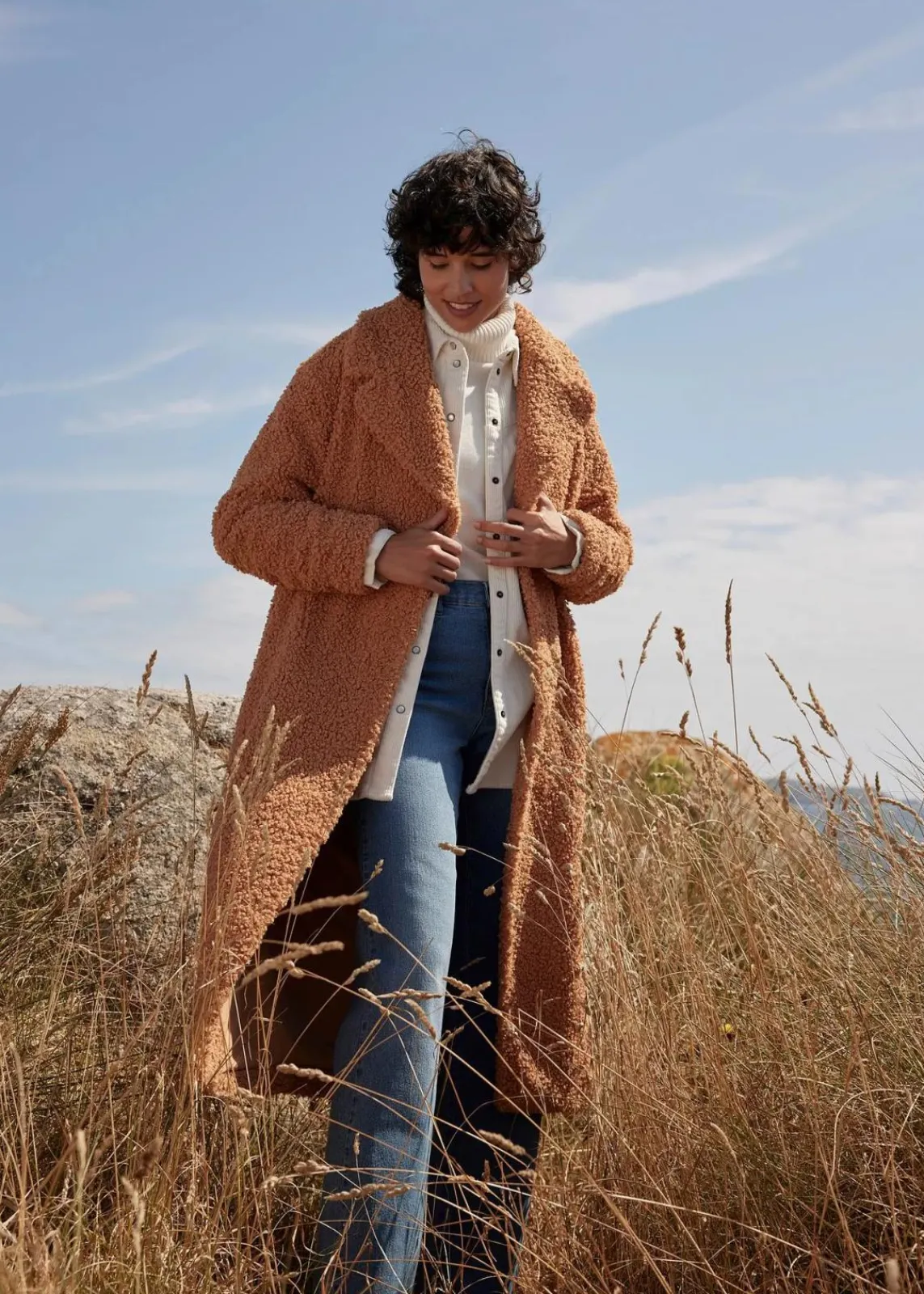 bonprix Bekleidung·Hosen|Jacken & Mäntel^Teddyfleece-Mantel eiskaffee