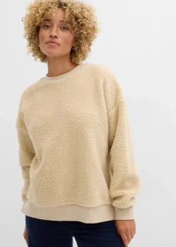 bonprix Bekleidung·Blusen & Tuniken|Nachhaltigere Materialien^Teddy-Fleecepullover hellsand