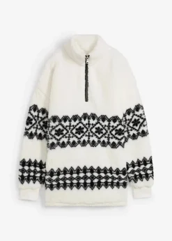 bonprix Bekleidung·Blusen & Tuniken|Sweat^Teddy-Fleeceshirt wollweiß/schwarz norwegermuster