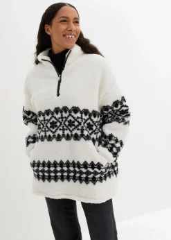 bonprix Bekleidung·Blusen & Tuniken|Sweat^Teddy-Fleeceshirt wollweiß/schwarz norwegermuster