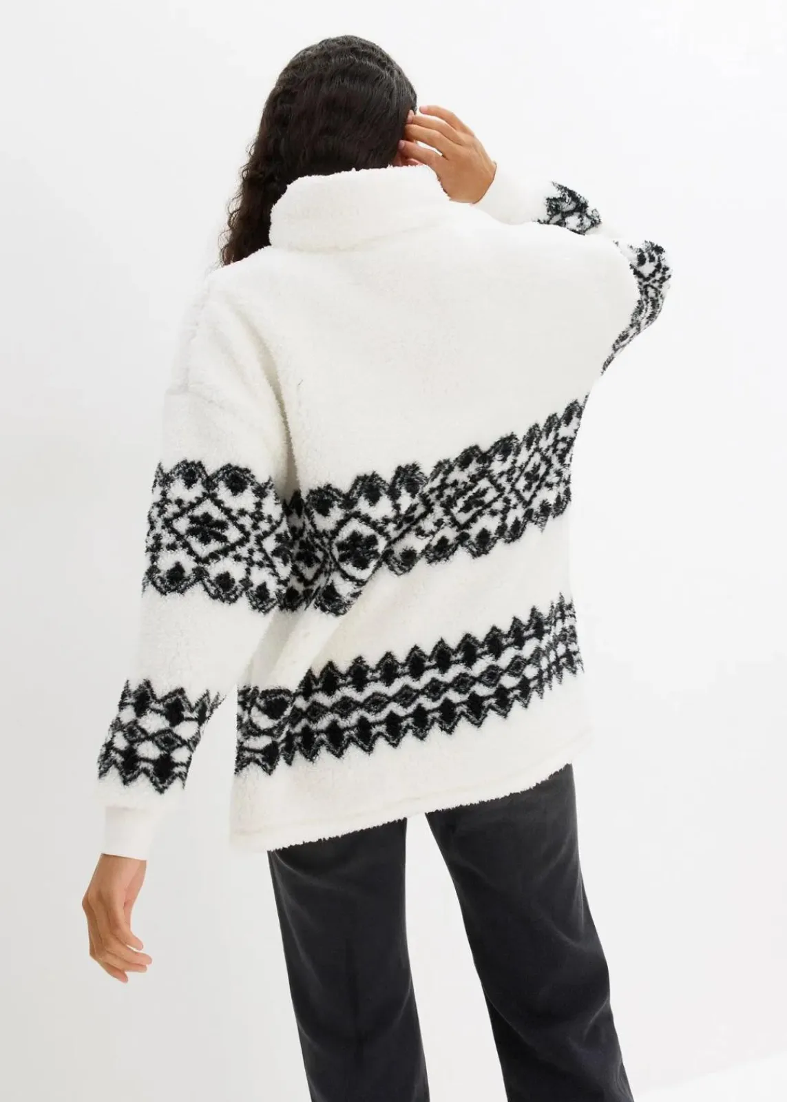 bonprix Bekleidung·Blusen & Tuniken|Sweat^Teddy-Fleeceshirt wollweiß/schwarz norwegermuster