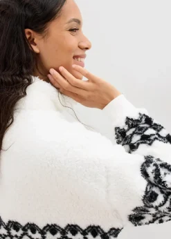 bonprix Bekleidung·Blusen & Tuniken|Sweat^Teddy-Fleeceshirt wollweiß/schwarz norwegermuster