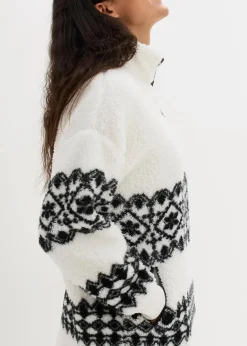 bonprix Bekleidung·Blusen & Tuniken|Sweat^Teddy-Fleeceshirt wollweiß/schwarz norwegermuster