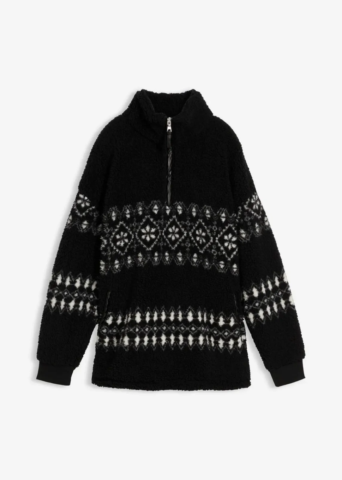 bonprix Sweat|Bekleidung·Blusen & Tuniken^Teddy-Fleeceshirt schwarz/wollweiß norwegermuster