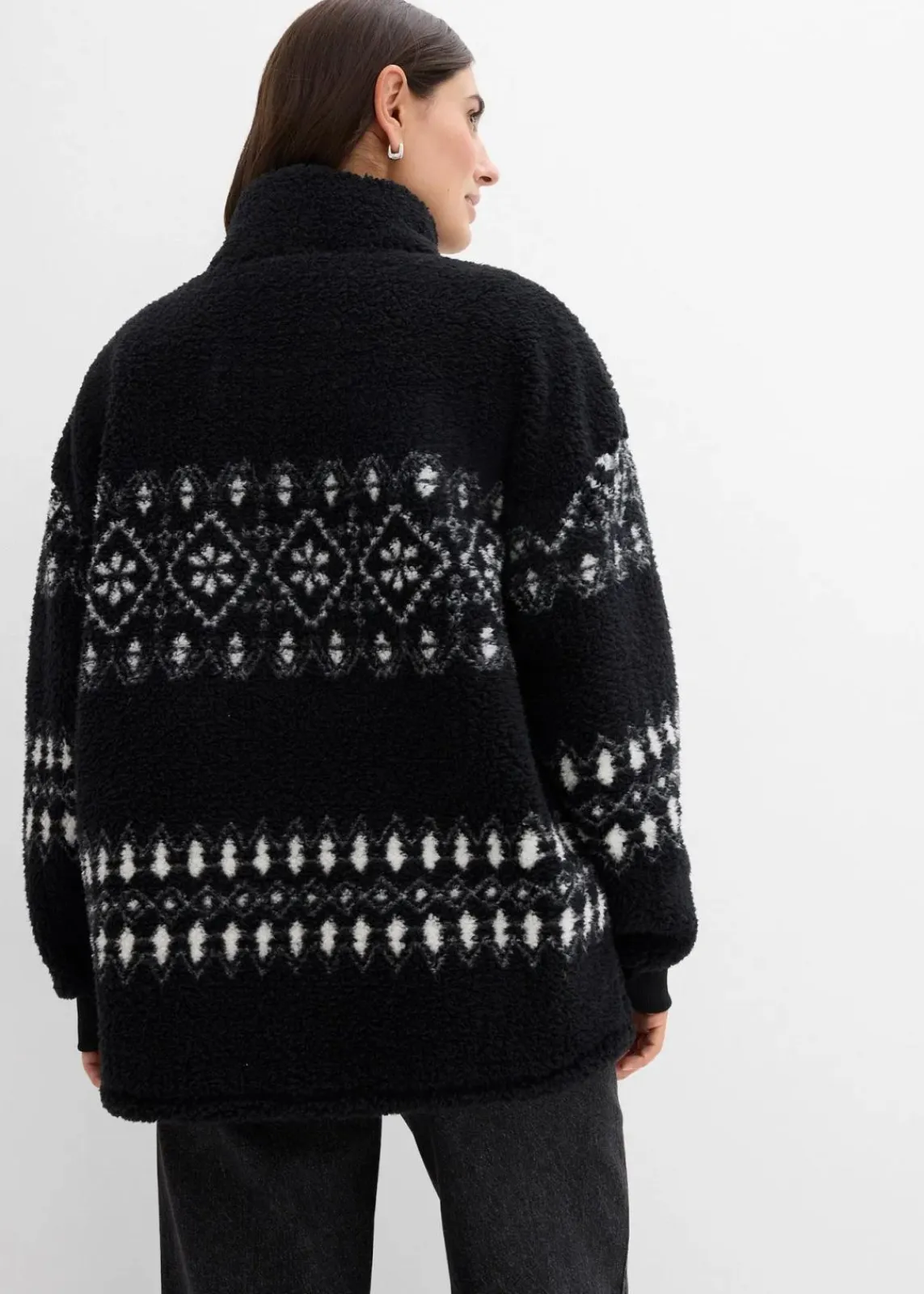 bonprix Sweat|Bekleidung·Blusen & Tuniken^Teddy-Fleeceshirt schwarz/wollweiß norwegermuster