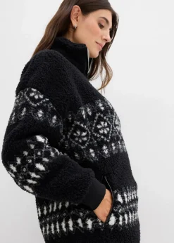 bonprix Sweat|Bekleidung·Blusen & Tuniken^Teddy-Fleeceshirt schwarz/wollweiß norwegermuster