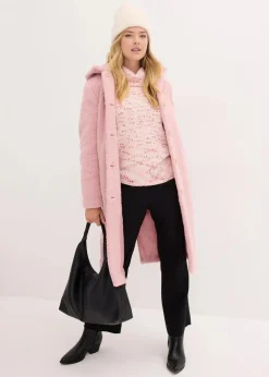 bonprix Jacken & Mäntel|Bekleidung·Hosen^Teddymantel mit Kapuze und Taschen aschrosa