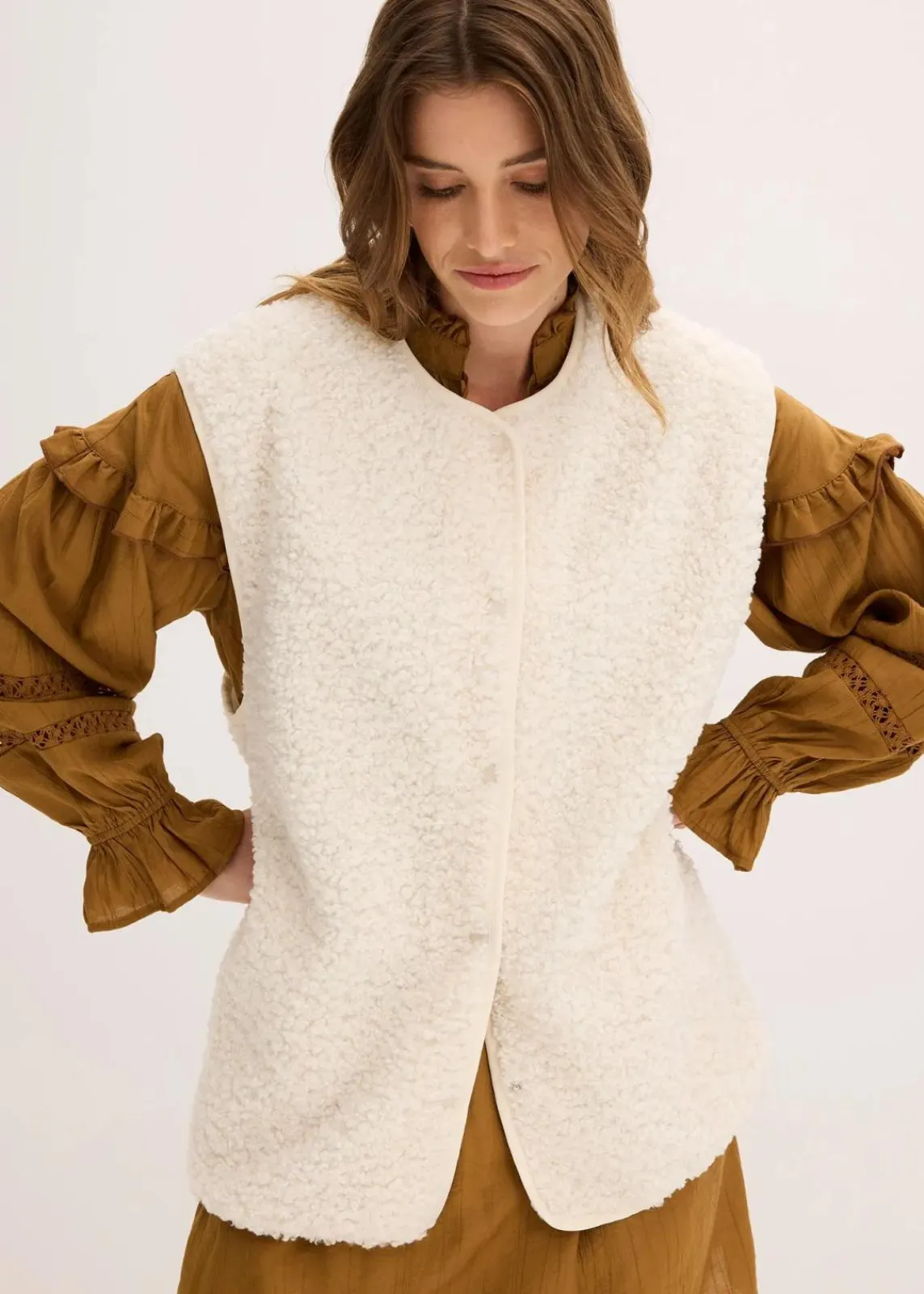 bonprix Jacken & Mäntel|Sweat^Teddy-Weste perlweiß
