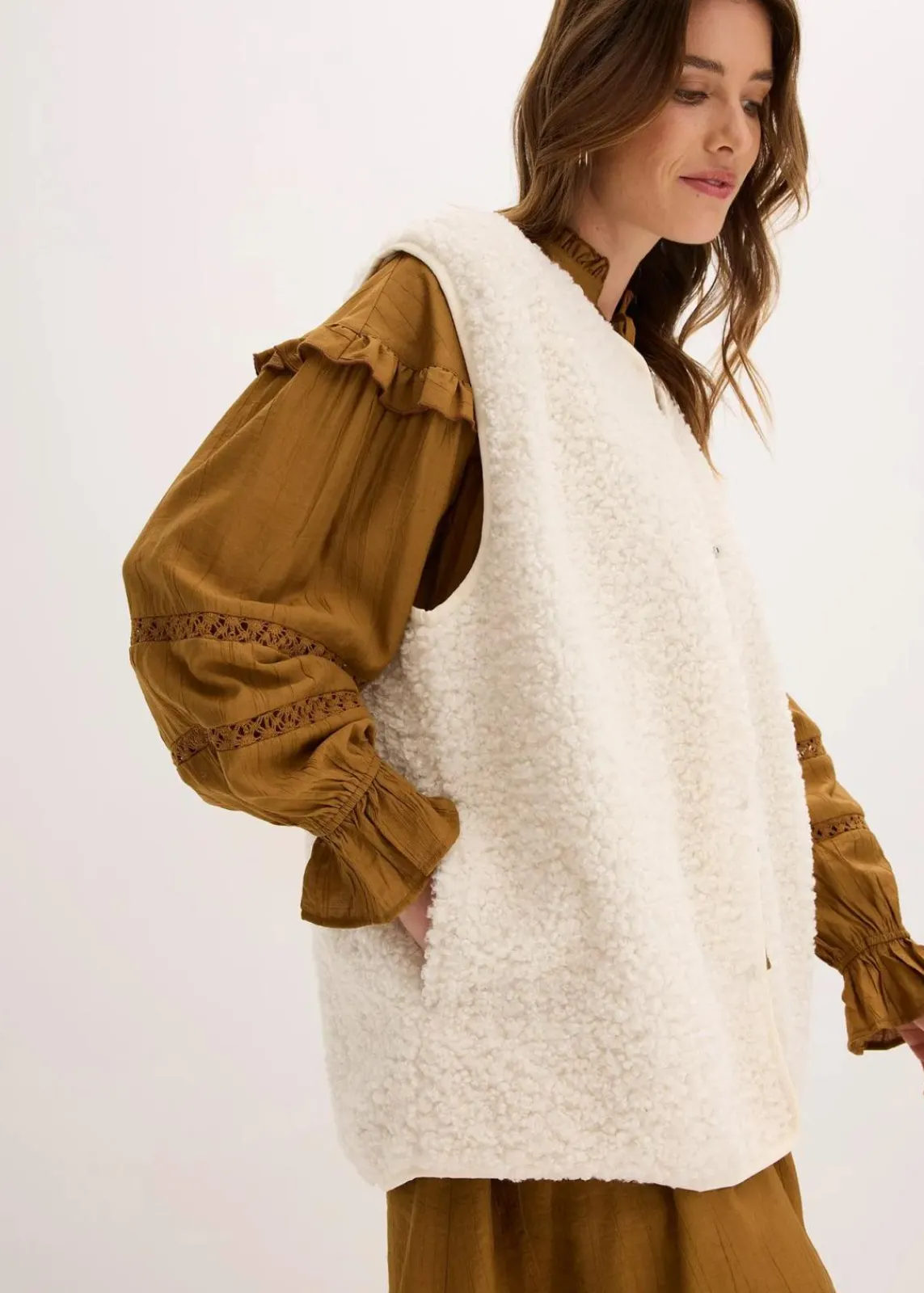 bonprix Jacken & Mäntel|Sweat^Teddy-Weste perlweiß