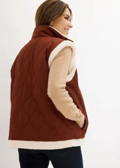 bonprix Jacken & Mäntel|Bekleidung·Hosen^Teddy-Weste zum Wenden mahagonibraun/naturbeige