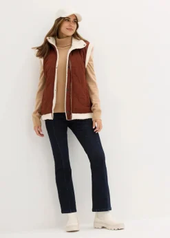 bonprix Jacken & Mäntel|Bekleidung·Hosen^Teddy-Weste zum Wenden mahagonibraun/naturbeige