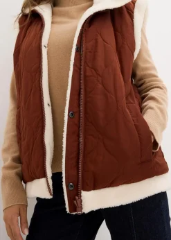 bonprix Jacken & Mäntel|Bekleidung·Hosen^Teddy-Weste zum Wenden mahagonibraun/naturbeige