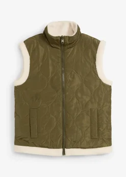 bonprix Bekleidung·Hosen|Jacken & Mäntel^Teddy-Weste zum Wenden dunkeloliv/naturbeige