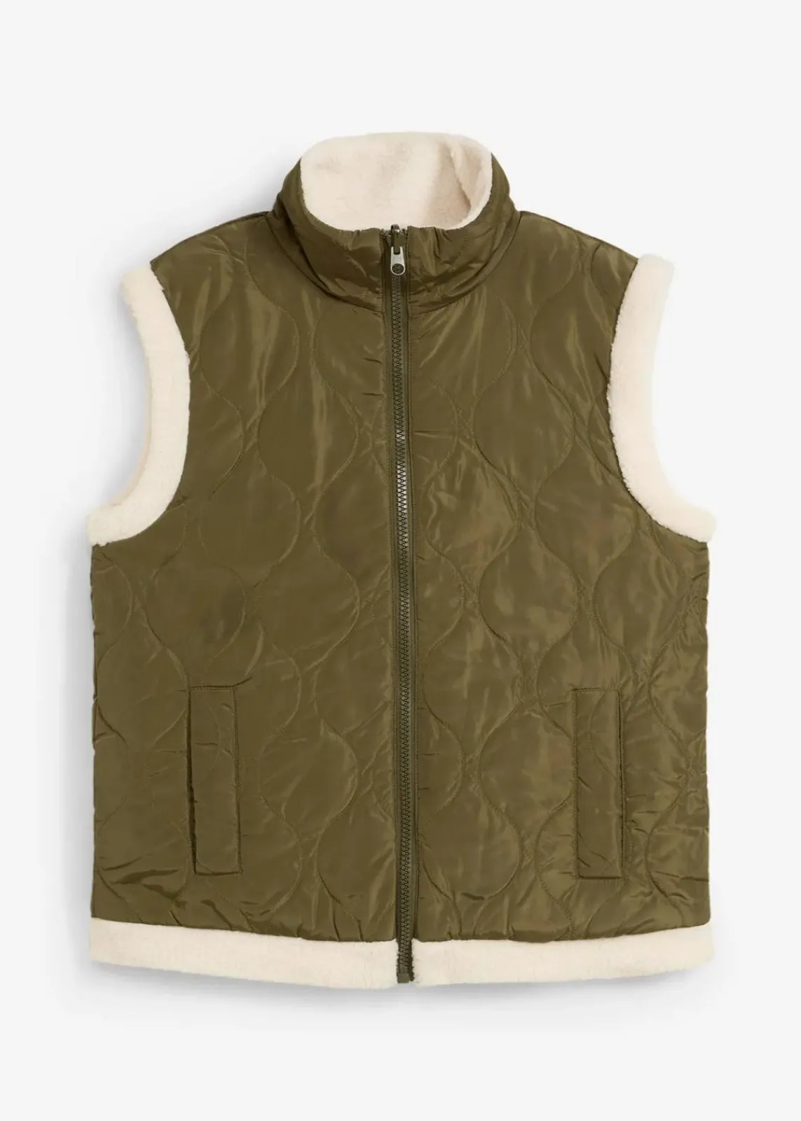 bonprix Bekleidung·Hosen|Jacken & Mäntel^Teddy-Weste zum Wenden dunkeloliv/naturbeige