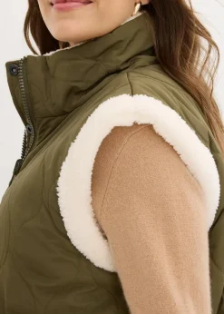 bonprix Bekleidung·Hosen|Jacken & Mäntel^Teddy-Weste zum Wenden dunkeloliv/naturbeige