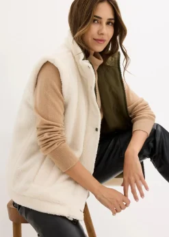 bonprix Bekleidung·Hosen|Jacken & Mäntel^Teddy-Weste zum Wenden dunkeloliv/naturbeige