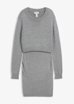 bonprix Bekleidung·Blazer|Umstandsmode^2-teiliges Umstandsset aus Pullover und Rock aus Baumwolle mit Glanzgarn grau meliert