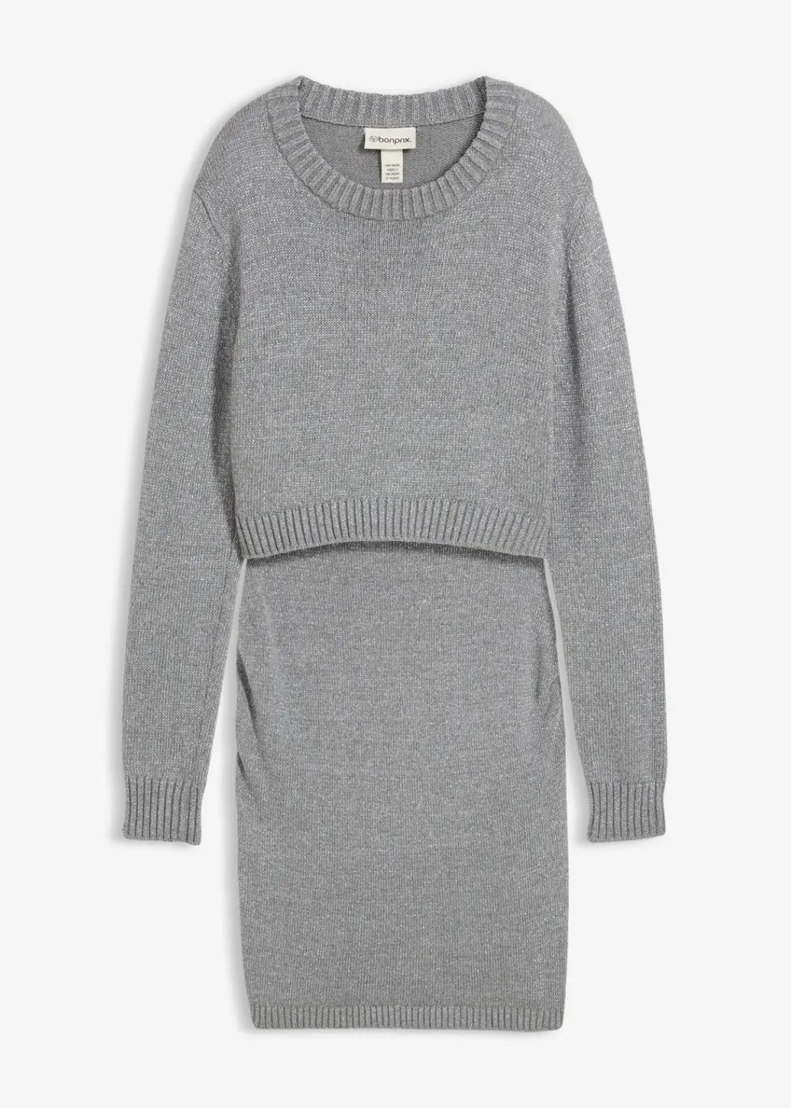 bonprix Bekleidung·Blazer|Umstandsmode^2-teiliges Umstandsset aus Pullover und Rock aus Baumwolle mit Glanzgarn grau meliert