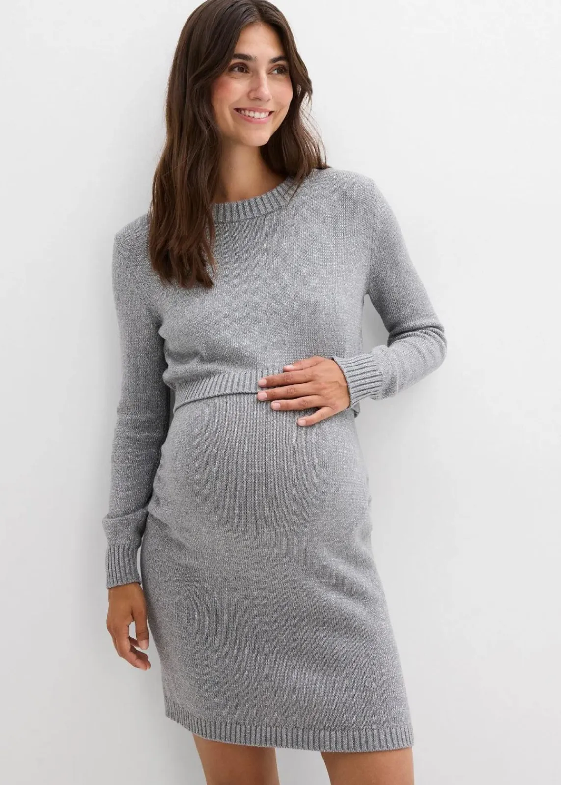 bonprix Bekleidung·Blazer|Umstandsmode^2-teiliges Umstandsset aus Pullover und Rock aus Baumwolle mit Glanzgarn grau meliert