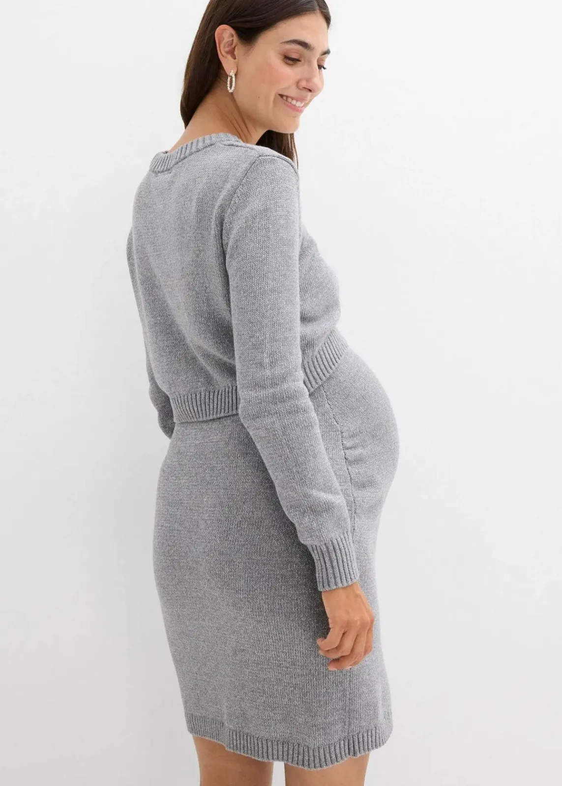bonprix Bekleidung·Blazer|Umstandsmode^2-teiliges Umstandsset aus Pullover und Rock aus Baumwolle mit Glanzgarn grau meliert