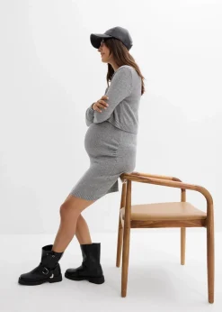 bonprix Bekleidung·Blazer|Umstandsmode^2-teiliges Umstandsset aus Pullover und Rock aus Baumwolle mit Glanzgarn grau meliert