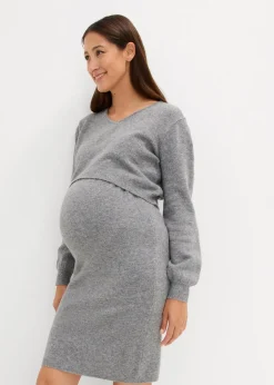 bonprix Umstandsmode|Nachhaltigere Materialien^2-teiliges Umstands-Strickset aus Pullover und Rock grau meliert