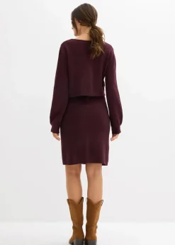 bonprix Bekleidung·Blazer|Nachhaltigere Materialien^2-teiliges Umstands-Strickset aus Pullover und Rock weinrot