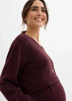 bonprix Bekleidung·Blazer|Nachhaltigere Materialien^2-teiliges Umstands-Strickset aus Pullover und Rock weinrot