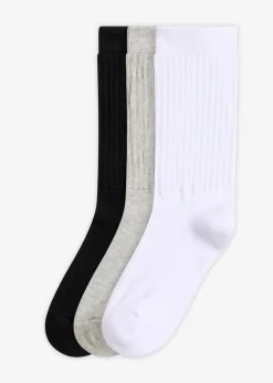 bonprix Socken & Strumpfhosen|Nachhaltigere Materialien^Tennissocken mit Bio-Baumwolle (3er Pack) schwarz + weiß + hellgrau meliert
