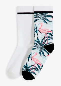 bonprix Socken|Socken^Tennissocken mit Bio-Baumwolle und Frottee in der Sohle (2er Pack) weiß/schwarz + bunt