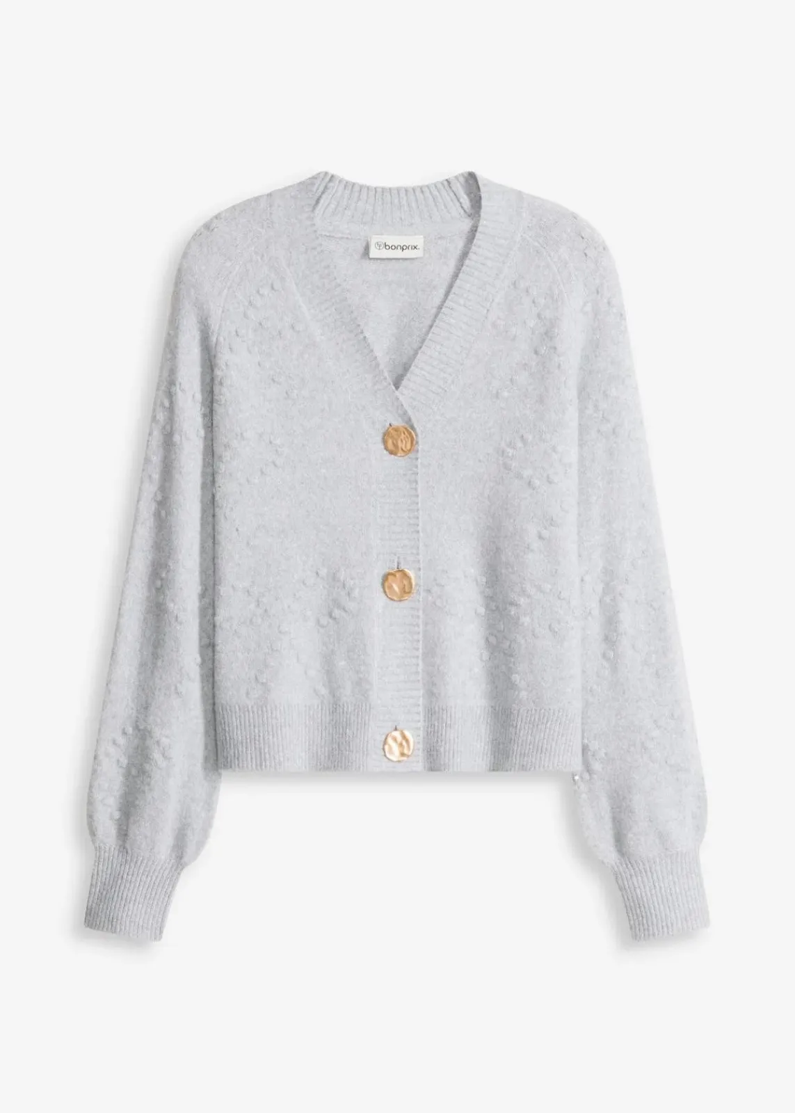 bonprix Bekleidung·Umstandsmode|Pullover & Strickjacken^Texturierte Strickjacke hellgrau meliert