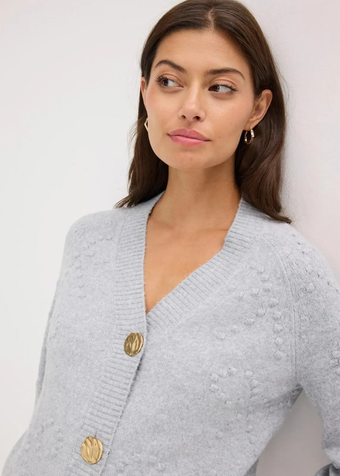 bonprix Bekleidung·Umstandsmode|Pullover & Strickjacken^Texturierte Strickjacke hellgrau meliert