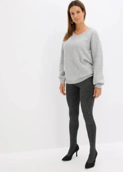 bonprix Wäsche·Socken & Strumpfhosen|Thermounterwäsche^Thermo Fleece Strumpfhose aus Glitzergarn schwarz/silber
