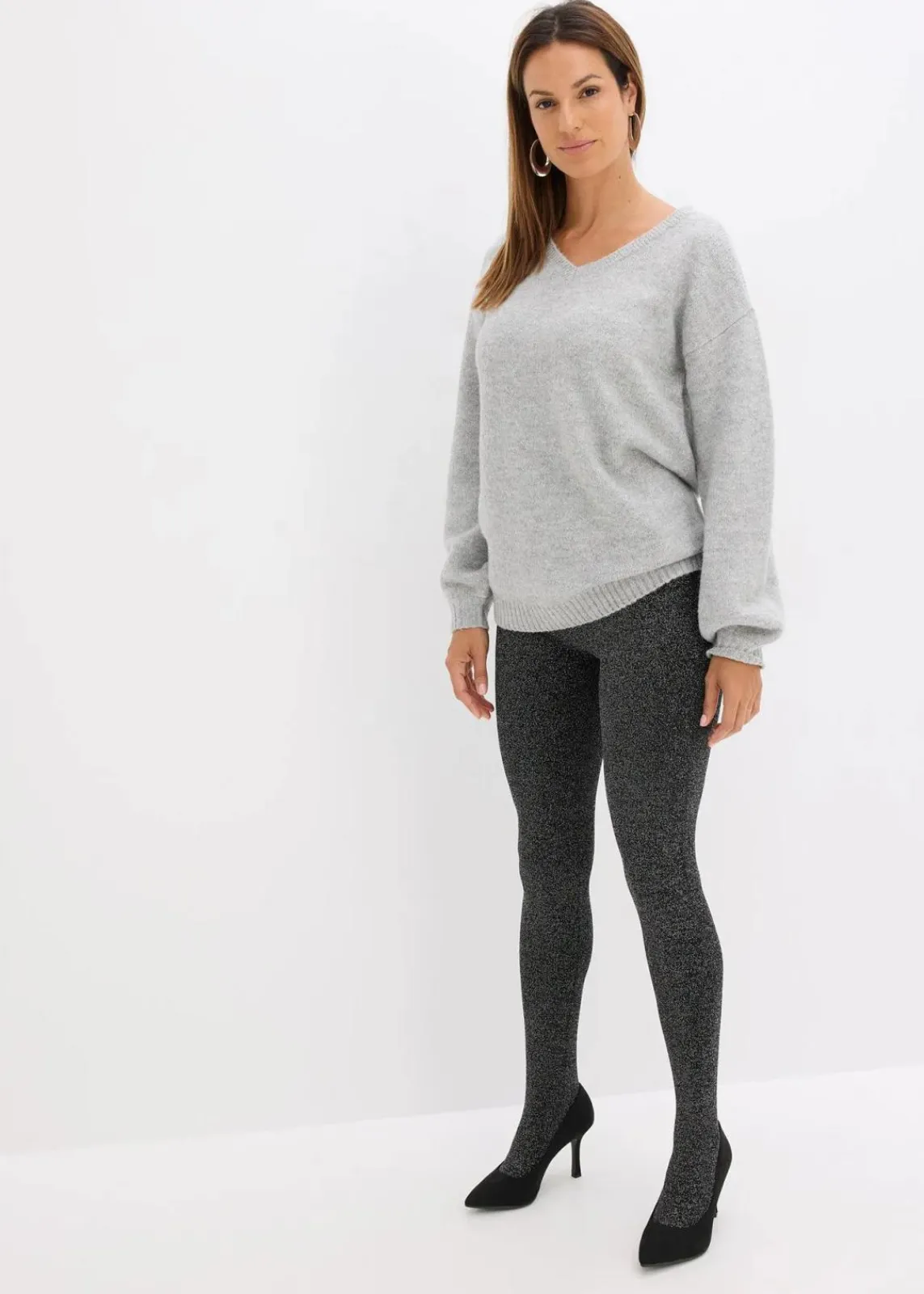 bonprix Wäsche·Socken & Strumpfhosen|Thermounterwäsche^Thermo Fleece Strumpfhose aus Glitzergarn schwarz/silber