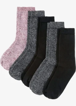 bonprix Pantoletten, Sandalen & Hausschuhe|Socken^Thermo Frottee Socken mit Bio-Baumwolle (5er Pack) schwarz/dunkelrot meliert