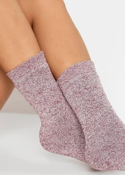 bonprix Pantoletten, Sandalen & Hausschuhe|Socken^Thermo Frottee Socken mit Bio-Baumwolle (5er Pack) schwarz/dunkelrot meliert