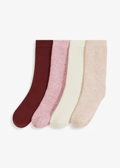 bonprix Nachhaltigere Materialien|Socken & Strumpfhosen^Thermo Frottee Socken mit Bio-Baumwolle (4er Pack) cremeweiß meliert +cappuccino meliert + rot meliert+dunkelbeere meliert