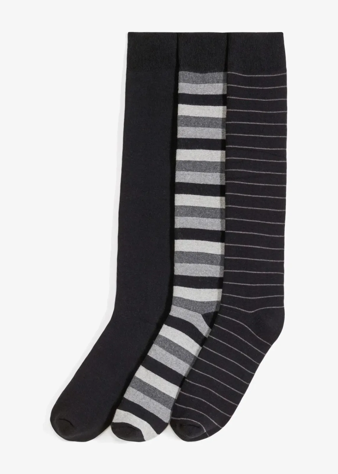 bonprix Socken|Socken^Thermo Kniestrümpfe mit weichem Innenfrottee mit Bio-Baumwolle (3er Pack) schwarz + schwarz gestreift