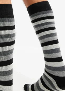 bonprix Socken|Socken^Thermo Kniestrümpfe mit weichem Innenfrottee mit Bio-Baumwolle (3er Pack) schwarz + schwarz gestreift