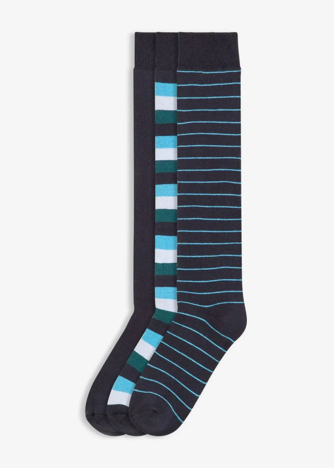 bonprix Nachhaltigere Materialien|Socken & Strumpfhosen^Thermo Kniestrümpfe mit weichem Innenfrottee mit Bio-Baumwolle (3er Pack) nachtblau + bunt gestreift + aplenblau gestreift