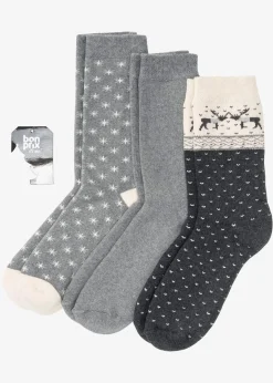 bonprix Pantoletten, Sandalen & Hausschuhe|Socken^Thermo Socken mit Bio-Baumwolle (3er Pack) grau meliert