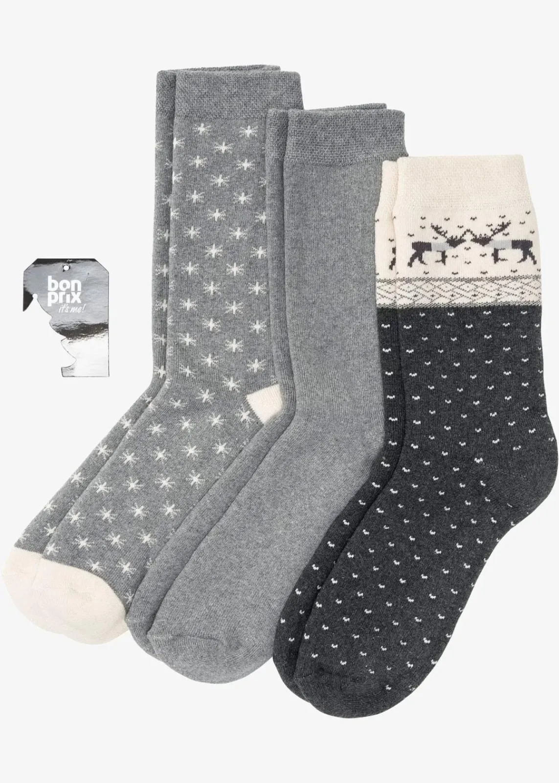 bonprix Pantoletten, Sandalen & Hausschuhe|Socken^Thermo Socken mit Bio-Baumwolle (3er Pack) grau meliert