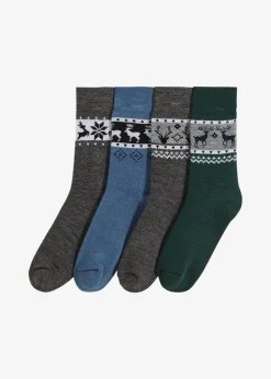 bonprix Pantoletten, Sandalen & Hausschuhe|Socken^Thermo Socken unisex (4er Pack) anthazit meliert + mattgrün + hellindigo