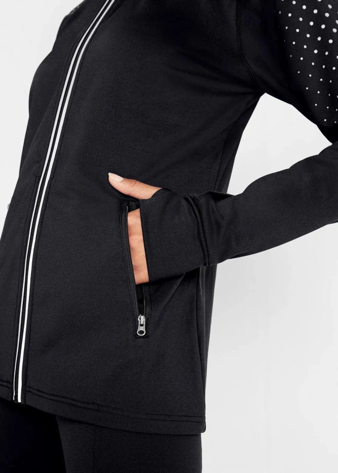 bonprix Outdoorbekleidung|Thermobekleidung^Thermo Sportjacke mit reflektierendem Druck schwarz gepunktet