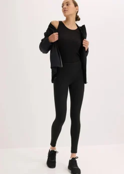 bonprix Hosen|Sportbekleidung^Thermo-Leggings mit reflektierenden Details und Handytasche schwarz