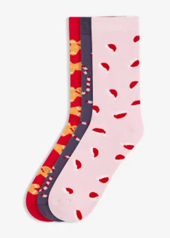 bonprix Mehrfachpacks|Jungen·Strümpfe^Thermosocken (3er Pack) blaubeere gemustert + salsarot gemustert + kristallrosa gemustert
