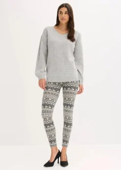 bonprix Bekleidung·Kleider|Nachhaltigere Materialien^Thermo-Strumpfleggings grau/wollweiß gemustert