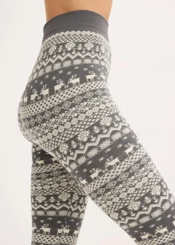 bonprix Bekleidung·Kleider|Nachhaltigere Materialien^Thermo-Strumpfleggings grau/wollweiß gemustert