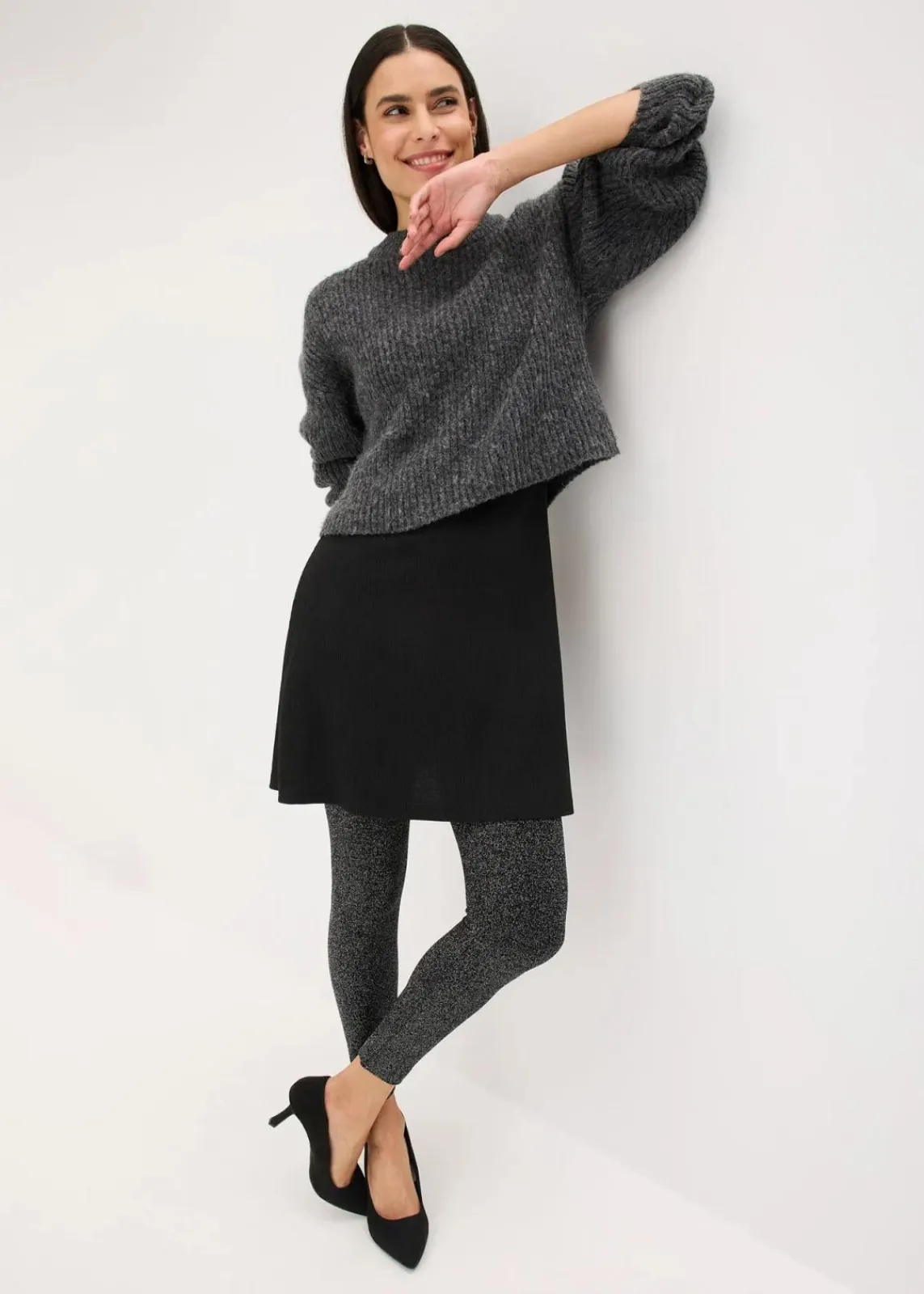 bonprix Bekleidung·Kleider|Thermounterwäsche^Thermo-Strumpfleggings aus Glitzergarn schwarz/silber